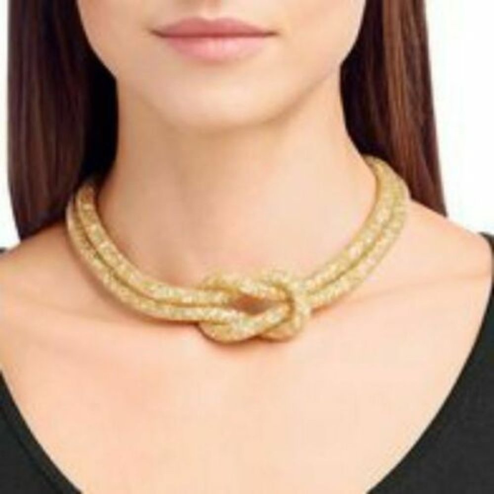NWT Signed Swarovski 3DGold Stardust Knot Necklace